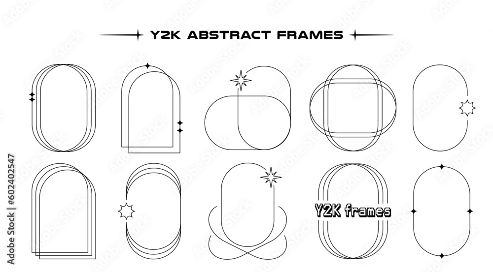 Aufkleber Set of abstract aesthetic y2k geometric elements and wireframe shapes. Black and white retro line design elements. Vector illustration for social networks or posters. EPS 10