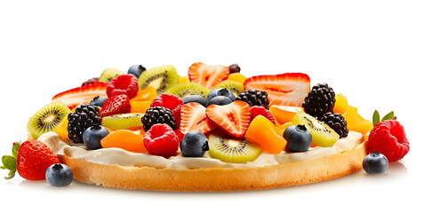 Italian fruit pizza on white isolated background. Close-up. Generative Ai content