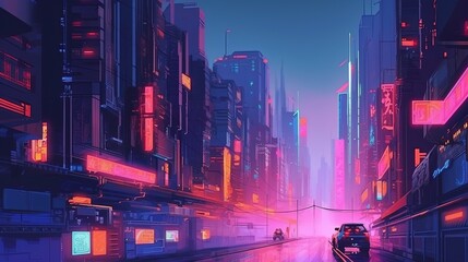 A cyberpunk city with neon lights. Fantasy concept , Illustration painting. Generative AI