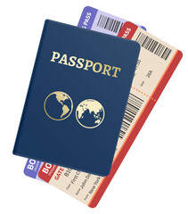 Passport and two airplane tickets. Realistic travel documents