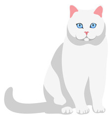 Fluffy white cat sitting. Pet animal icon