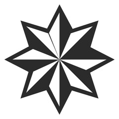 Eight pointed star icon. Decorative black element