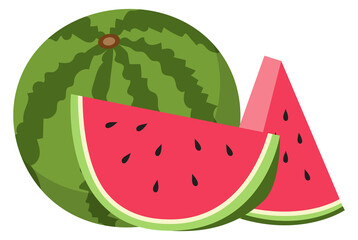 Watermelon cutted icon. Whole fruit and pieces. Summer food