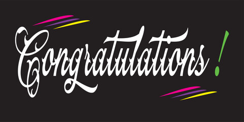 Congratulation word with white background new brush composition with black background and color strip corner.