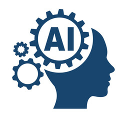 Artificial intelligence icon, machine learning and cyber mind domination concept in form of human face with gears, command prompt for generates, AI chat bot in humanoid head – stock vector