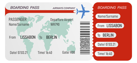 Flight pass. Realistic airplane boarding ticket template
