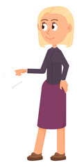 Smiling young woman in formal clothes. Cartoon character