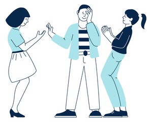 People laughing together. Friends meeting. Happy man and women