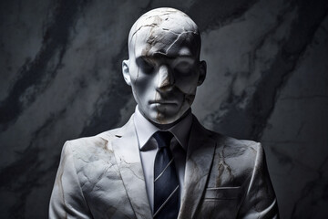 Fototapeta premium Business man statue or sculpture in a suit with the head made of marble. Ai generated