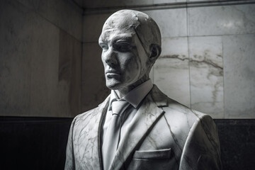 Fototapeta na wymiar Business man statue or sculpture in a suit with the head made of marble. Ai generated
