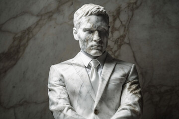 Fototapeta premium Business man statue or sculpture in a suit with the head made of marble. Ai generated