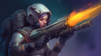 A cyborg with a rocket launcher. Fantasy concept , Illustration painting. Generative AI