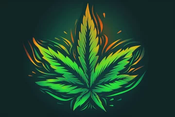 Fotobehang Marijuana ganja or weed plant logo icon design vector illustration. AI generated © dragomirescu