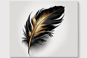 Black gold golden feather print illustration. Ai generated