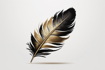 Black gold golden feather print illustration. Ai generated