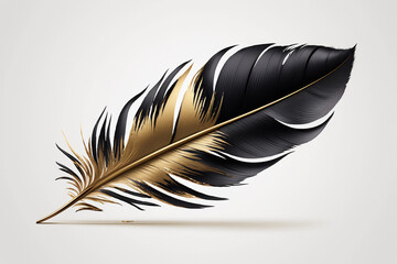 Black gold golden feather print illustration. Ai generated