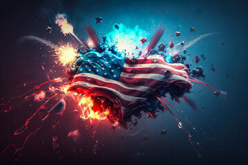Illustration of flag usa on fireworks background for Independence Day. Symbol of America