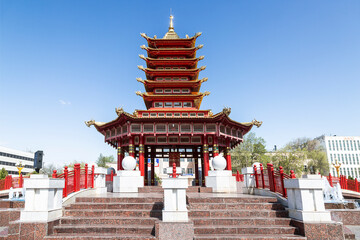 Fototapeta premium Seven Days Pagoda in Friendship Park in Elista. Republic of Kalmykia, Russia