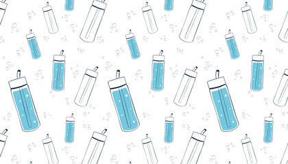 seamless pattern, sports water bottle, water with lemon, water bottle, glass of water with straw, drinking tracker