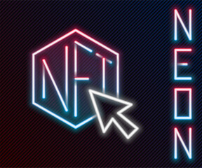 Glowing neon line NFT Digital crypto art icon isolated on black background. Non fungible token. Colorful outline concept. Vector
