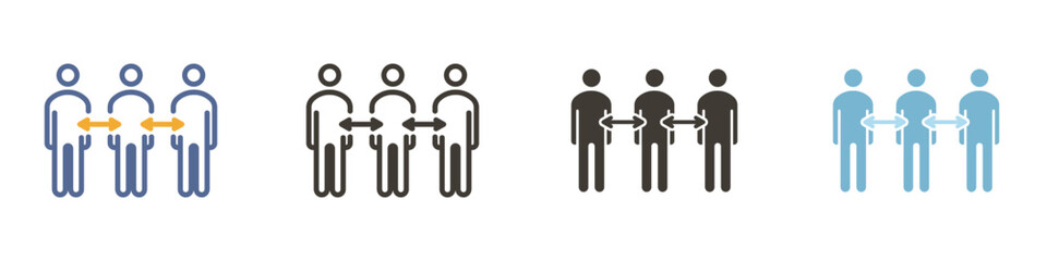 Vector icon in 4 different styles. Group of people with arrows pointing to eachother. Exchange, partnership, collaboration
