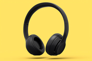 Gaming headphones and concept of music equipment isolated on yellow monochrome