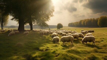 Fototapeta na wymiar Sheep in a pasture Generative AI
