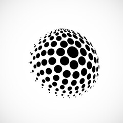 Halftone dotted globe. Dots in circular form. Vector logo