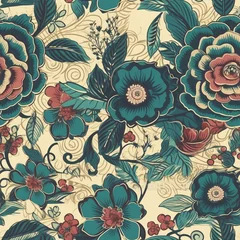 Fototapeten seamless wallpaper texture with retro florals © Jaaza