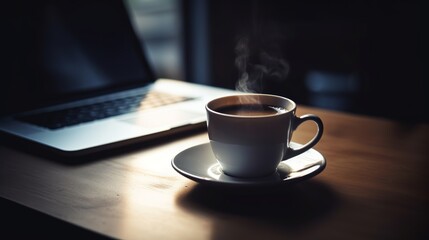 Fototapeta na wymiar cup of coffee and laptop Generative AI