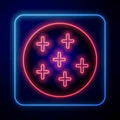 Obraz premium Glowing neon Full moon icon isolated on black background. Cloudy night sign. Sleep dreams symbol. Night or bed time sign. Vector