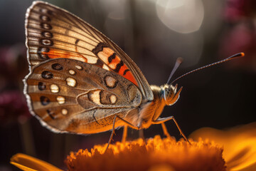 The rust-colored butterfly, close up. Butterfly in the morning nature. Generative AI