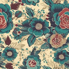 Foto op Plexiglas anti-reflex vintage floral wallpaper design with seamless texture © Jaaza