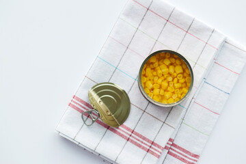 canned sweet corn close up .