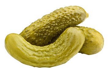 marinated pickled cucumbers isolated on white background, full depth of field