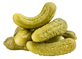 marinated pickled cucumbers isolated on white background, full depth of field