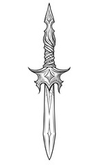 Dagger. Outline. Tattoo desigh No Shadow. Cartoon. Coloring page. Vector. Simple