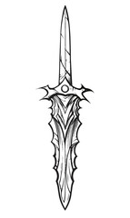 Dagger. Outline. Tattoo desigh No Shadow. Cartoon. Coloring page. Vector. Simple