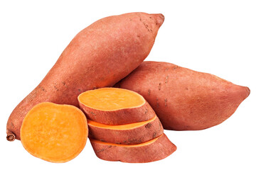 sweet potato, yam, isolated on white background, full depth of field