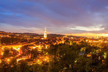 Fototapeta premium Night view of the old town of Bern in Switzerland