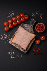 Delicious crispy toast with chicken or goose pate with salt and spices