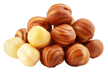 Hazelnut peeled, isolated on white background, full depth of field