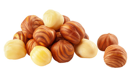 Hazelnut peeled, isolated on white background, full depth of field