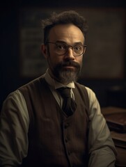 Fototapeta premium portrait of an old-time poet-philosopher with a beard and glasses. Generative AI