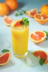 Red oranges juice with mint and ice