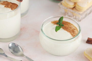 Glasses with traditional Italian dessert Zabaione made of eggs, sugar and wine