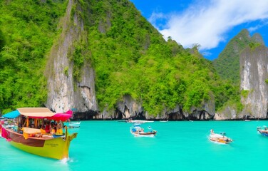Travel by longtail boat in Phi Phi islands (Generative AI)