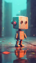 Lovely cute robot with a cute little nose that brings joy wherever he goes, in the style of Atey Ghailan. Generative AI - obrazy, fototapety, plakaty
