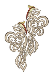 Celtic knot ornament. Ancient Irish symbol. Beautiful Nordic bronze decoration with fantasy birds. Print for logo, icon, fabric, tattoo, jewelry, sticker, design. Vector illustration. - obrazy, fototapety, plakaty