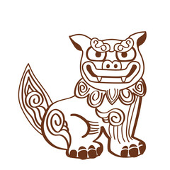 伝統的なシーサーの線画のイラスト　夏とリゾートと沖縄県のイメージ